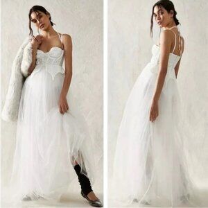 NWT | For Love & Lemons Liily Bridal Corset Top Tulle Skirt Maxi Look Dress M
